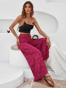 SHEIN LUNE Pantalones de pierna ancha con estampado de leopardo de talle alto - Multicolor - Ver 5