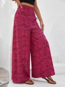 SHEIN LUNE Pantalones de pierna ancha con estampado de leopardo de talle alto - Multicolor - Ver 6