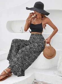 SHEIN VCAY Allover Print High Waist Wide Leg Pants - Black and White - View 4