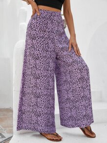 SHEIN LUNE Allover Print High Waist Wide Leg Pants - Multicolor - View 3