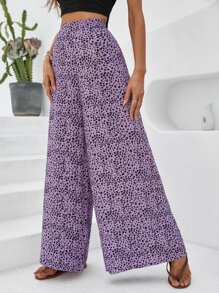 SHEIN LUNE Allover Print High Waist Wide Leg Pants - Multicolor - View 4