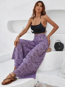 SHEIN LUNE Allover Print High Waist Wide Leg Pants - Multicolor - View 5