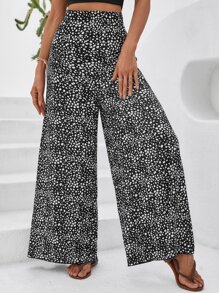 SHEIN VCAY Allover Print High Waist Wide Leg Pants - Black and White - View 5