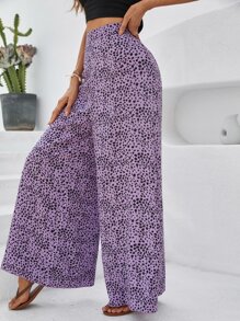 SHEIN LUNE Allover Print High Waist Wide Leg Pants - Multicolor - View 6