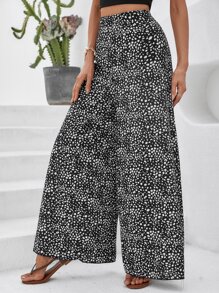SHEIN VCAY Allover Print High Waist Wide Leg Pants - Black and White - View 6