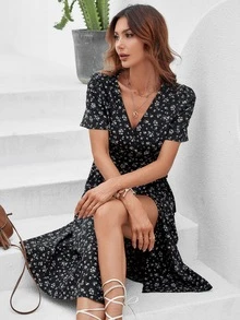 Floral Print Wrap Dress - Multicolor - View 5