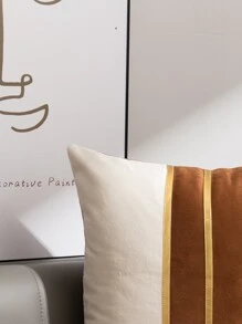 1 件天鹅绒和金色条形拼布装饰抱枕套，波西米亚风格，适用于客厅和卧室，4 个季节 - 彩色 - 查看 4