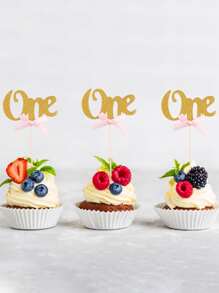 3入組字母設計蛋糕裝飾 - 金色 - 查看 2