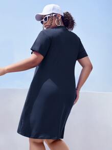 SHEIN EZwear 大碼標語貼布細節小高領T恤洋裝 - 藏蓝色 - 查看 2