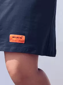 SHEIN EZwear 大碼標語貼布細節小高領T恤洋裝 - 藏蓝色 - 查看 6