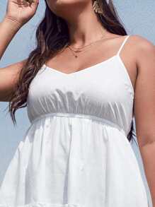 SHEIN VCAY Plus Frilled Eyelet Embroidered Cami Dress - White - View 6