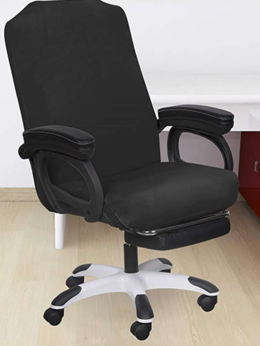 1pc Plain Stretchy Office Chair Slipcover - Black - View 1
