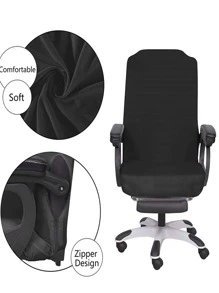 1pc Plain Stretchy Office Chair Slipcover - Black - View 4