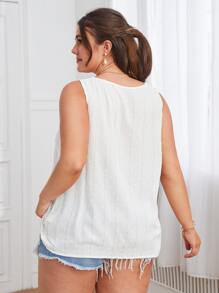 SHEIN VCAY Plus Swiss Dot Guipure Lace Trim Blouse - White - View 2