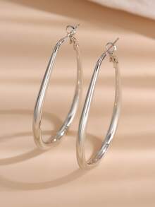 極簡風格圓耳環 - 銀色 - 查看 2