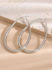 極簡風格圓耳環 - 銀色 - 查看 4