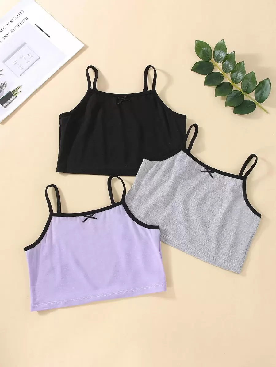 Girls 3pcs Contrast Piping Crop Cami Top - Multicolor - View 1