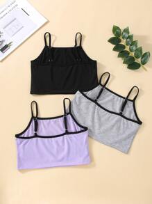 Girls 3pcs Contrast Piping Crop Cami Top - Multicolor - View 2