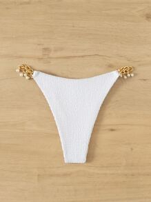 Textured Faux Pearl Decor Chain Bikini Bottom - White - View 2