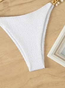 Textured Faux Pearl Decor Chain Bikini Bottom - White - View 3