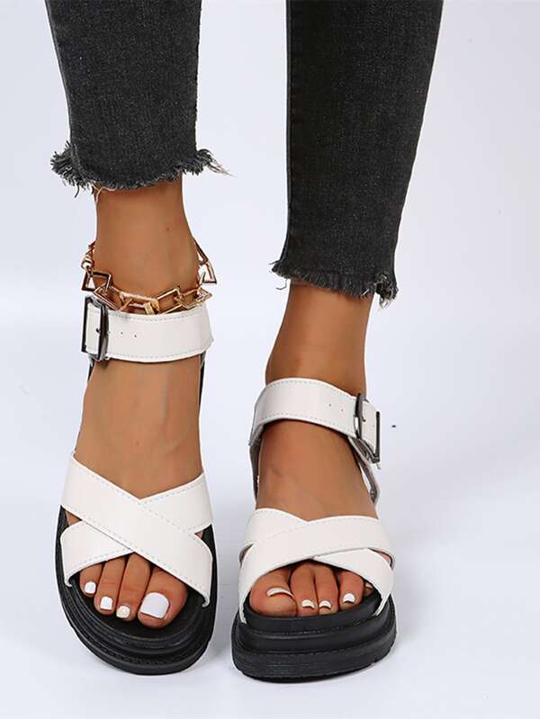 Criss Cross Ankle Strap Wedge Sandals SHEIN UK