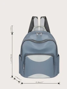 撞色多口袋弧形頂部後背包 - 藍色 - 查看 3