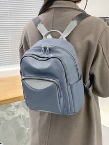 撞色多口袋弧形頂部後背包 - 藍色 - 查看 5