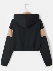 INAWLY 拉链拼色连帽衫，长袖上衣