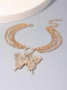 1 件多层全水钻大蝴蝶脚链，适合女性参加派对、生日、婚礼佩戴 - 金黃色 - 查看 4