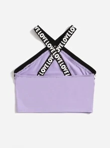 SHEIN 青少年女孩字母織帶掛脖上衣 - 紫丁香色 - 查看 2