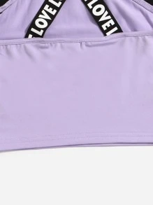 SHEIN 青少年女孩字母織帶掛脖上衣 - 紫丁香色 - 查看 3