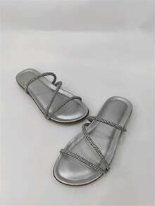 Dép bệt Nữ Pha lê kim cương màu trơn Đúng mốt - Bạc - Xem 2