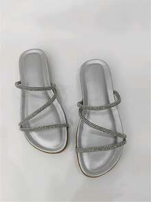 Dép bệt Nữ Pha lê kim cương màu trơn Đúng mốt - Bạc - Xem 4