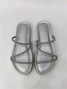 Dép bệt Nữ Pha lê kim cương màu trơn Đúng mốt - Bạc - Xem 3