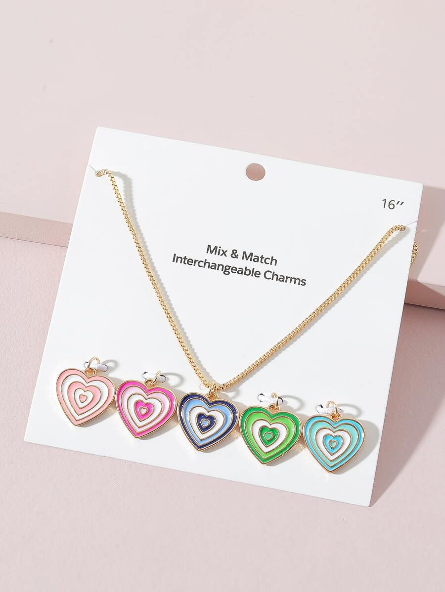 Vòng cổ với 5 chiếc charm trái tim có thể tháo rời - Nhiều màu - Xem 1