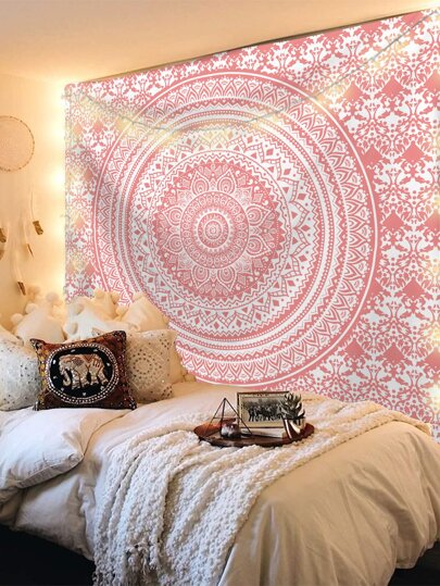 Tapeçaria com estampa de mandala, tecido decorativo para pendurar na parede para decoração de casa, bandeira para quarto, decoração de quarto, tapeçaria, decoração de parede, arte de parede, itens para quarto, bandeiras para quarto, tapeçaria, tapeçaria de parede, tapeçaria rosa
