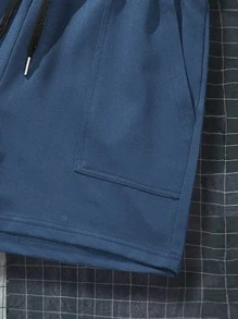 Manfinity Homme 男士腰部抽繩短褲 - 霧霾藍 - 查看 5