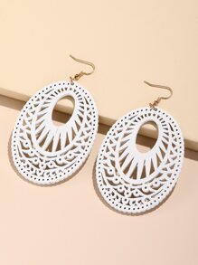 Hollow Out Oval Drop Earrings - White - View 1