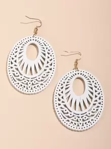 Hollow Out Oval Drop Earrings - White - View 2