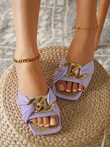 Sandalias planas con diseño de cadena - Morado - Ver 7