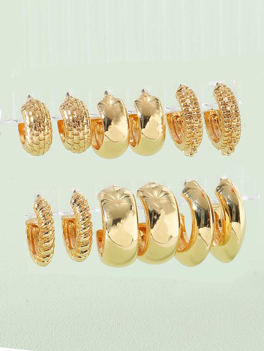 6對極簡風格開口耳環 - 金黃色 - 查看 1