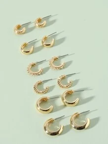 6對極簡風格開口耳環 - 金黃色 - 查看 2