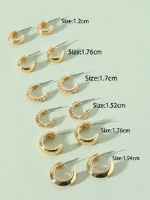 6對極簡風格開口耳環 - 金黃色 - 查看 3