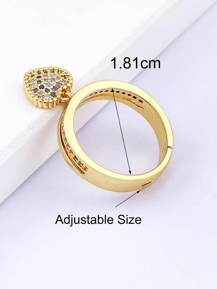 Cubic Zirconia Heart Decor Ring - Yellow Gold - View 3