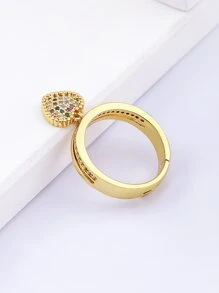 Cubic Zirconia Heart Decor Ring - Yellow Gold - View 4