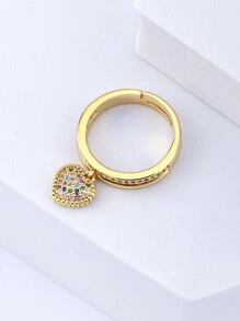 Cubic Zirconia Heart Decor Ring - Yellow Gold - View 5