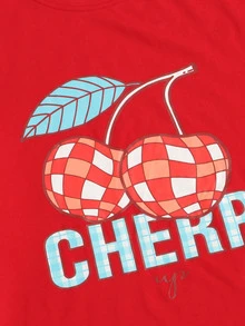 櫻桃和字母圖案T恤 - 紅色 - 查看 4