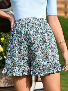 SHEIN Maternidad Shorts con estampado floral bajo con fruncido - Multicolor - Ver 3