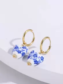 花朵印花心耳墜