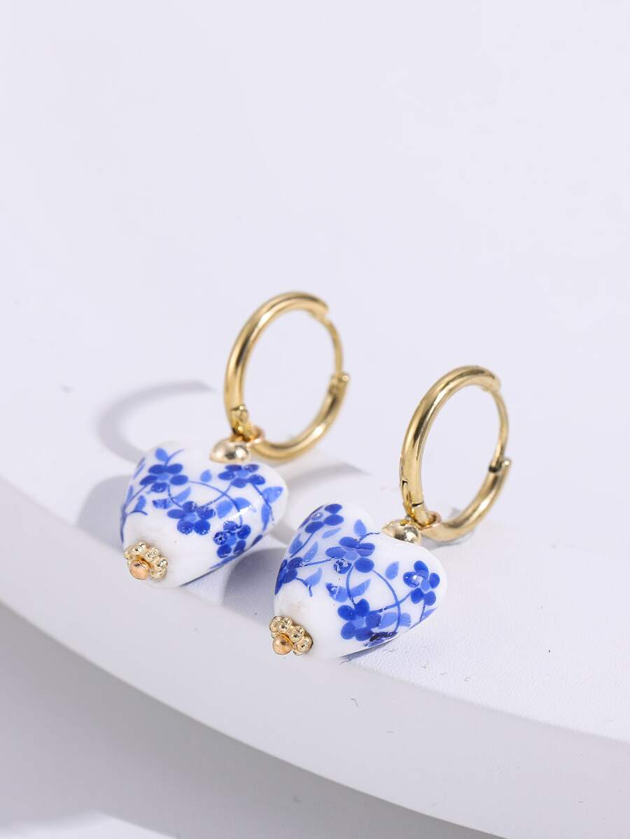 花朵印花心耳墜